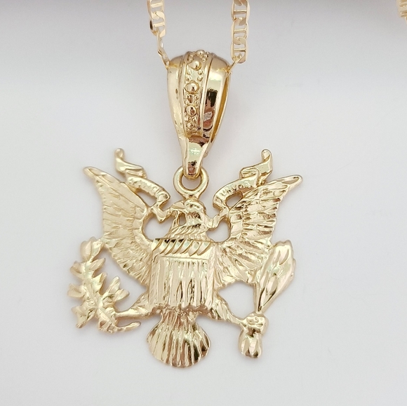 Eagle insignia men's necklace. 18K GF chain. New - Picture 4 of 6